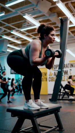 plus-size woman weight lifting in gym