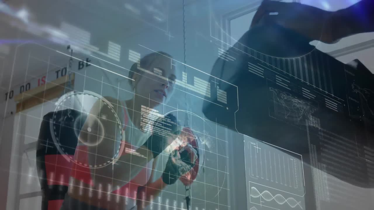 체육관에서 여성 권투에 대한 데이터 처리 애니메이션