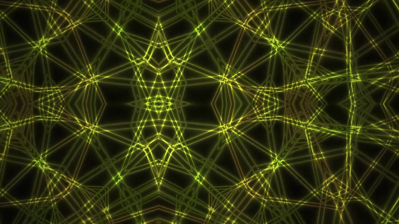 Dynamisk abstrakt geometrisk kaleidoskopmønster med glødende neonlinjer