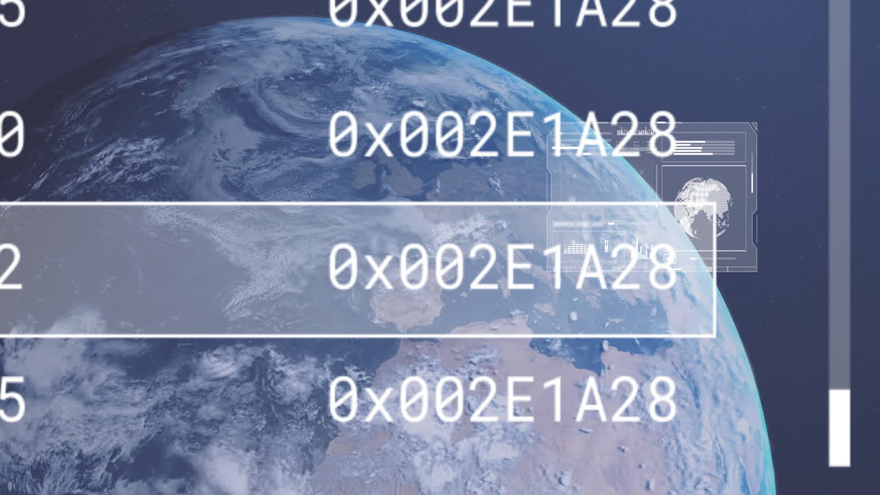 animación del procesamiento de datos sobre pantalla y globo