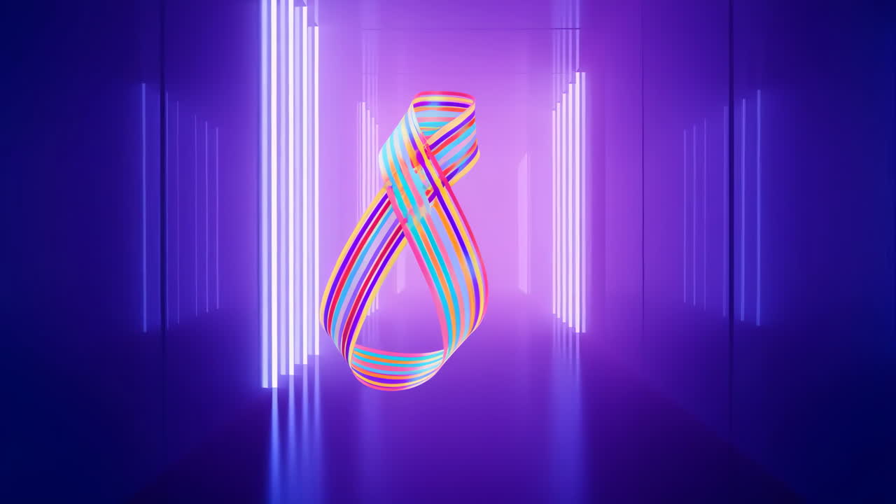 Abstract Colorful Ribbon in Neon Light Corridor