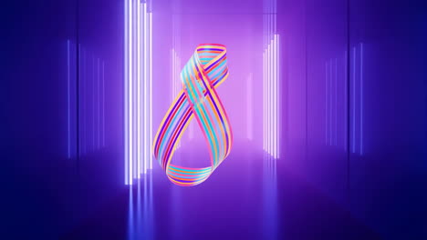 abstract colorful ribbon in neon light corridor