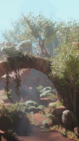 overgrown stone archway in a tropical forest