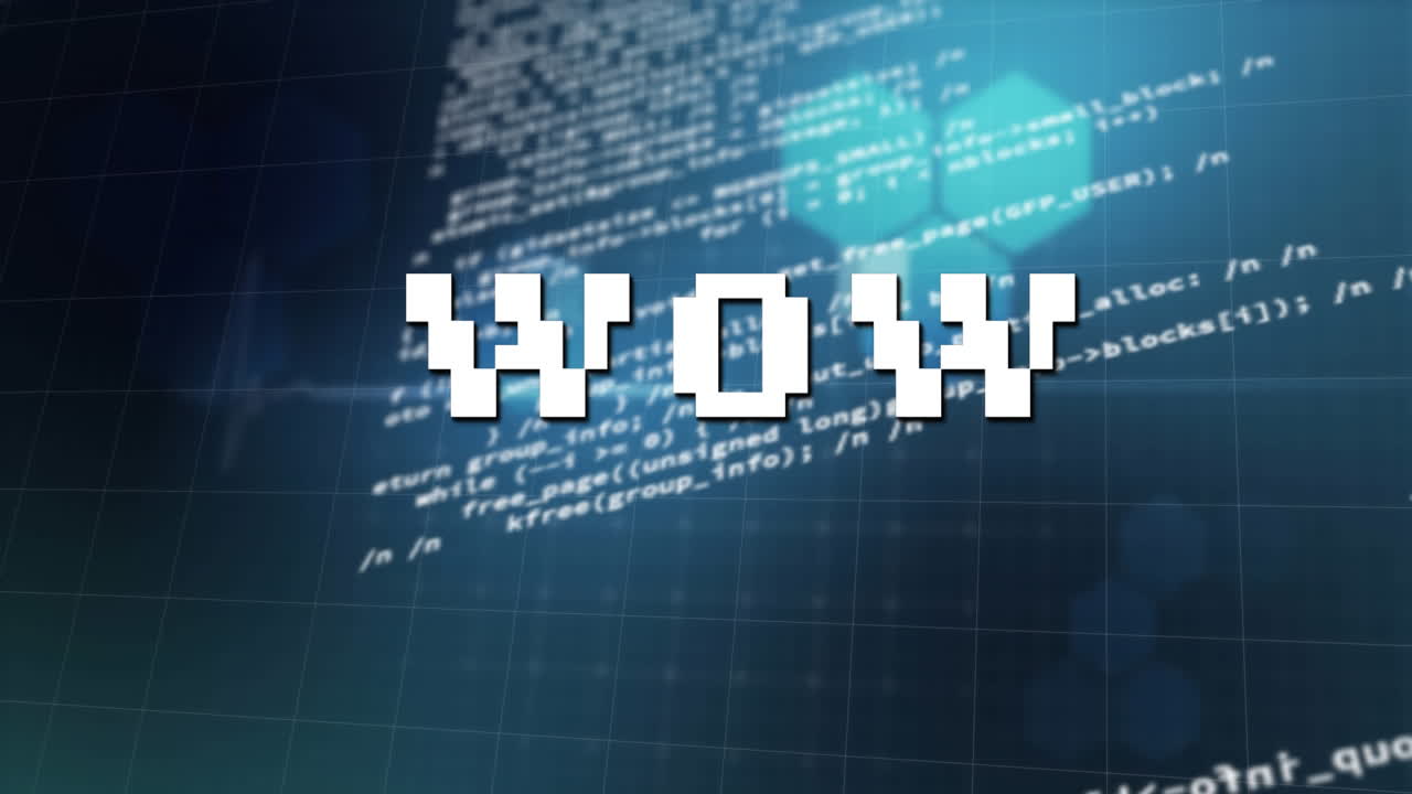animación del texto wow sobre el procesamiento de datos en fondo azul
