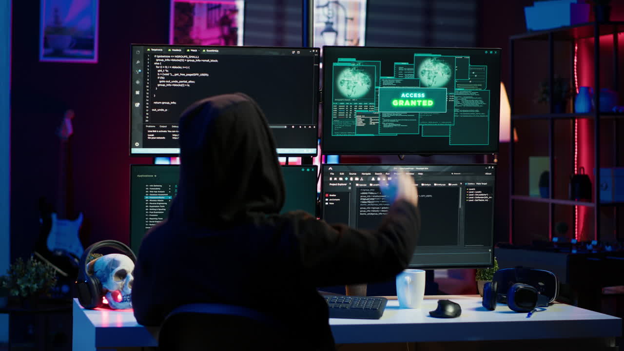 hombre feliz escribiendo código en la pc, celebrando después de conseguir pasar la seguridad