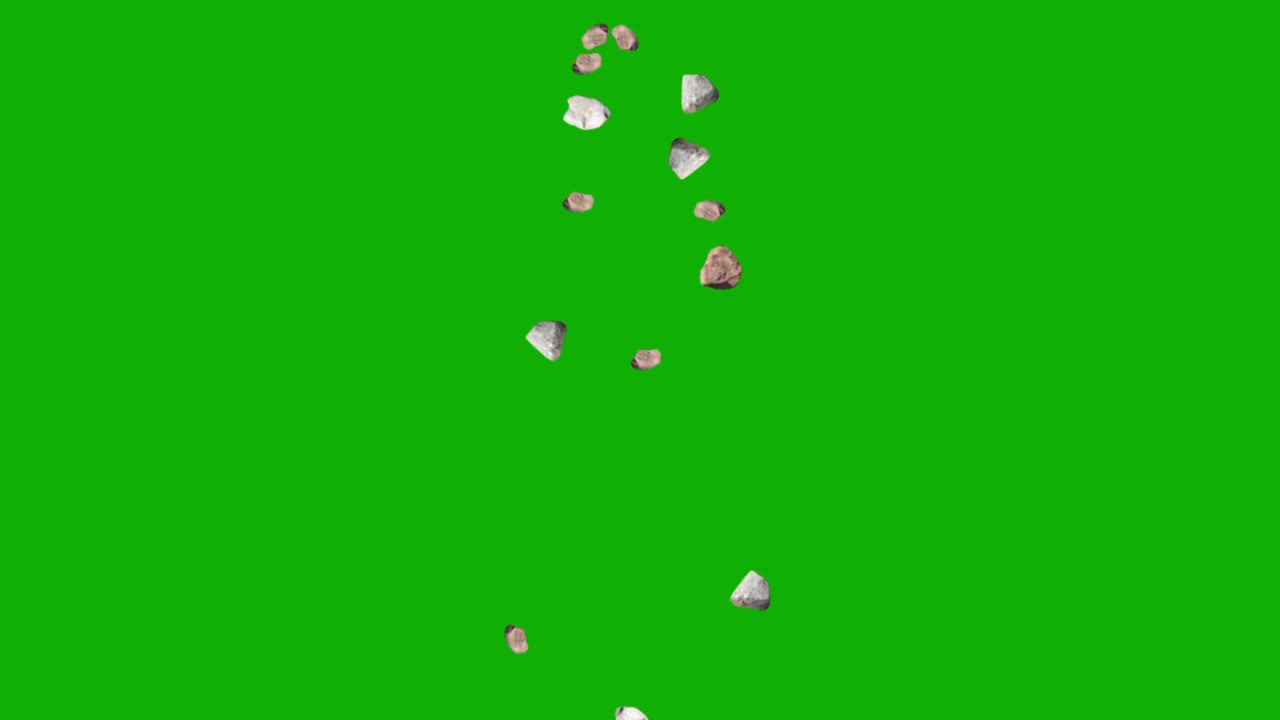 녹색 화면 배경으로 떨어지는 돌 모션 그래픽