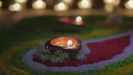 traditional diya lamps lit during diwali celebration