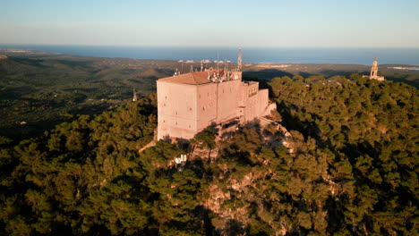 Aerial-view-of-Sant-Salvador-Sanctuary-on-a-sunny-day-in-Mallorca