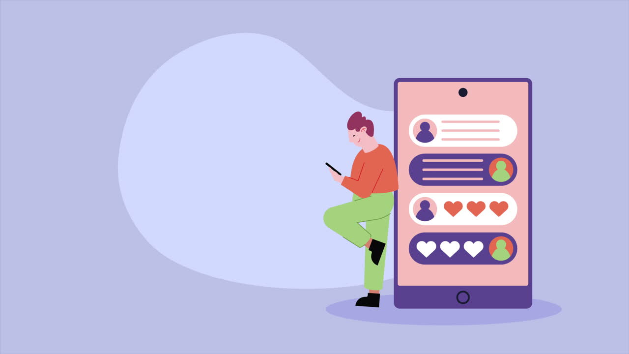 teléfono inteligente con animación de aplicaciones de redes sociales