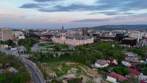 drone view of palace of culture from capital of moldova in iasi romania