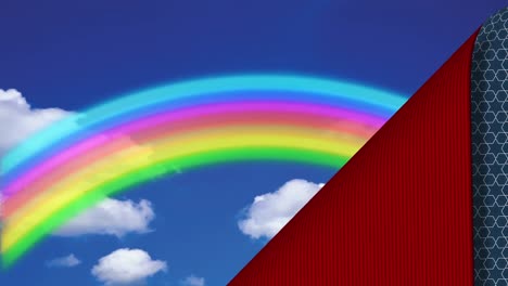 wallpaper peeled back to reveal blue sky and rainbow