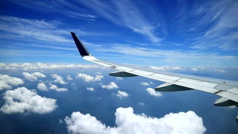 cloudy bluesky and ocean view from airplane windows