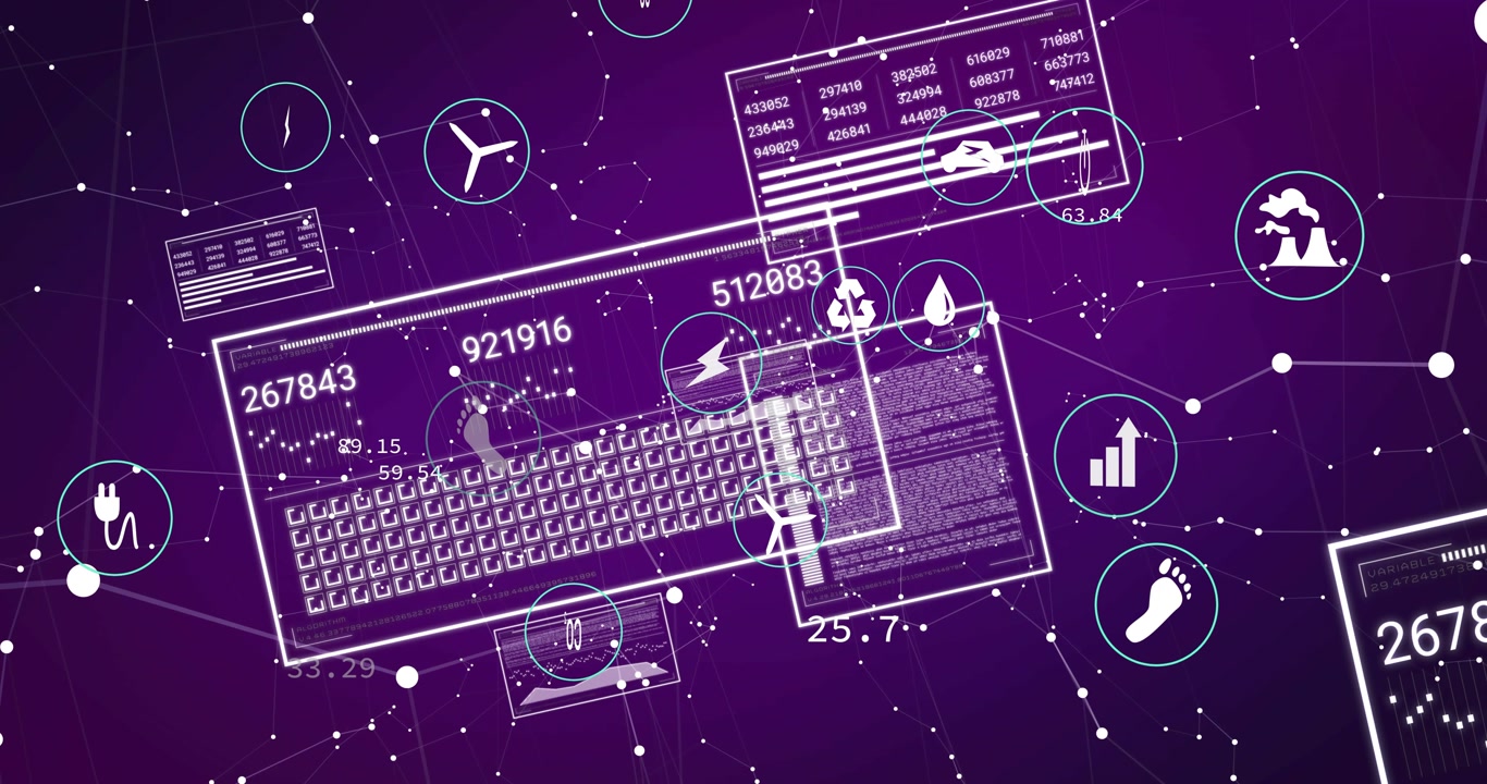 purple nodes fading causing keyboard appearing icons pulsing panels updating showing data