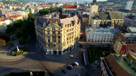 aerial old city lviv, the central part of the city, the house of books