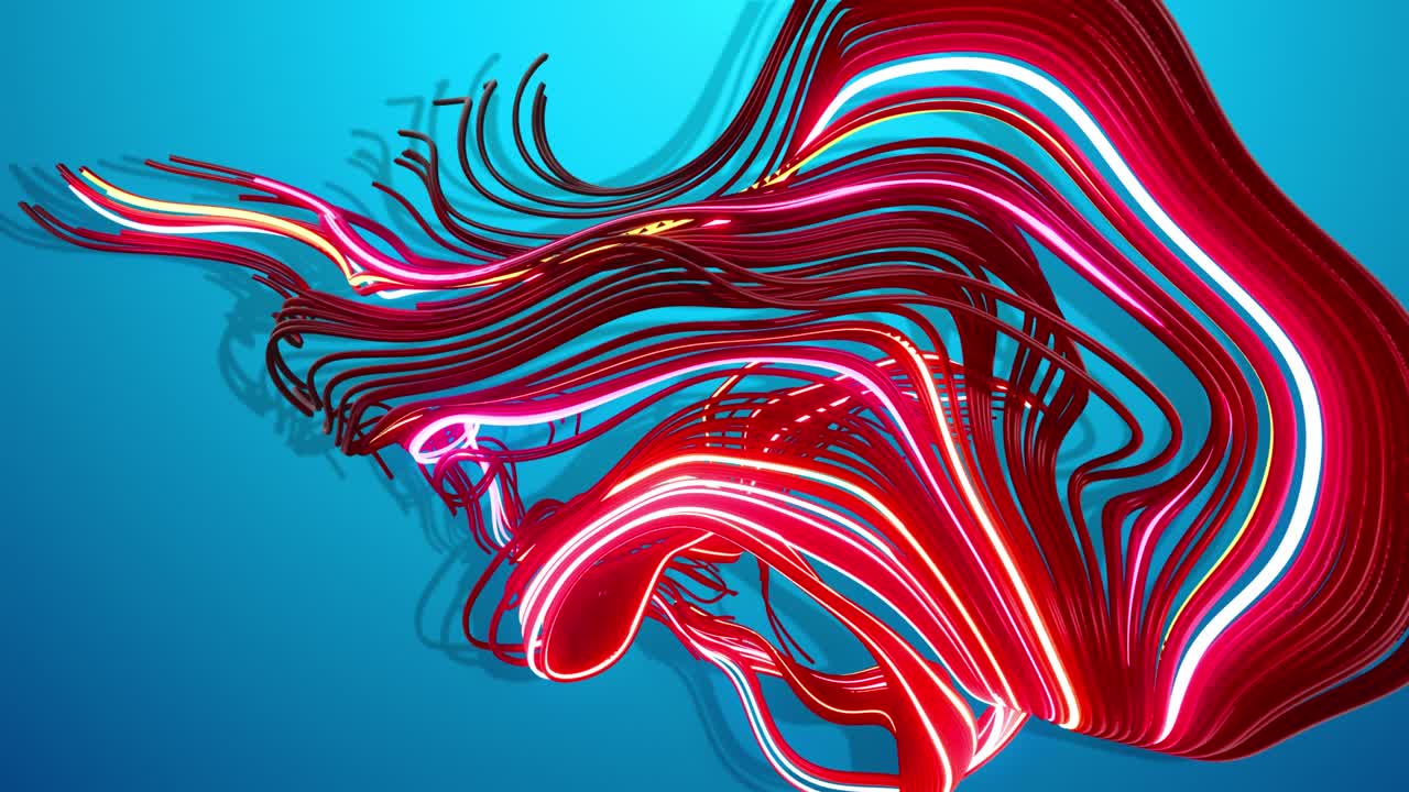 Concept of computing neural network, artificial intelligence. 4k abstract looped bg. Multicolor flash of curved lines. Neon lights like garland or lightnings. AI signals. Luma matte as alpha channel