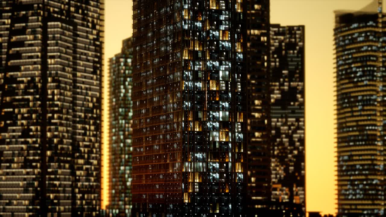 rascacielos en el barrio de negocios por la noche