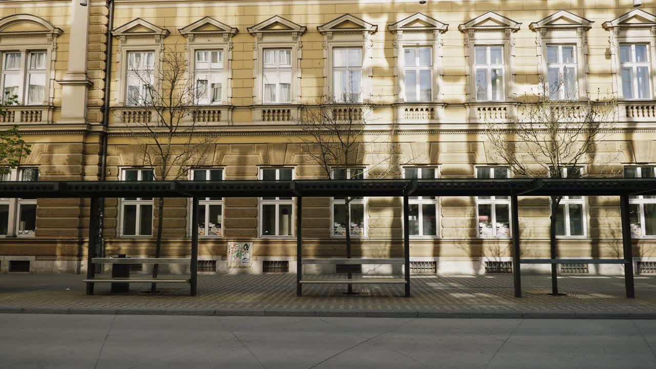 Empty Bus Stop in a European City