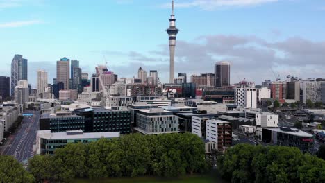 auckland cbd, skycrapers and tall office buildings aerial look up shot