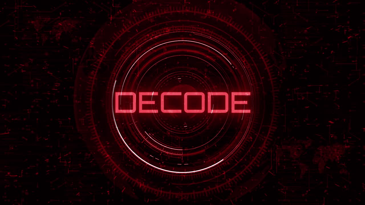 Animated Decode Text Over Digital World Map Cyber Tech HUD Reveal