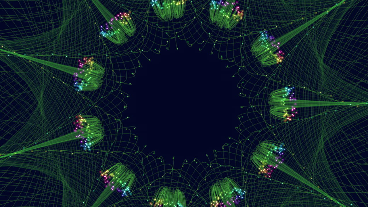 líneas interconectadas en un patrón circular verde y azul