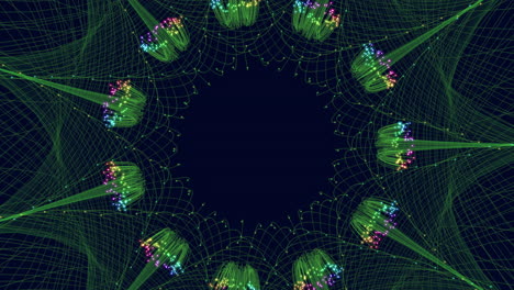 líneas interconectadas en un patrón circular verde y azul