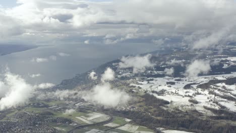 drone aerial of the swiss town of montreux