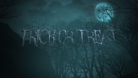 trick or treat with mystical forest and moon in night