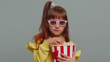 excited child girl kid eating popcorn watch tv serial sport game film online social media movie