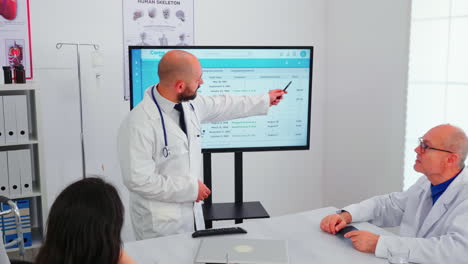 expert doctor presenting to his team the list of sick patients