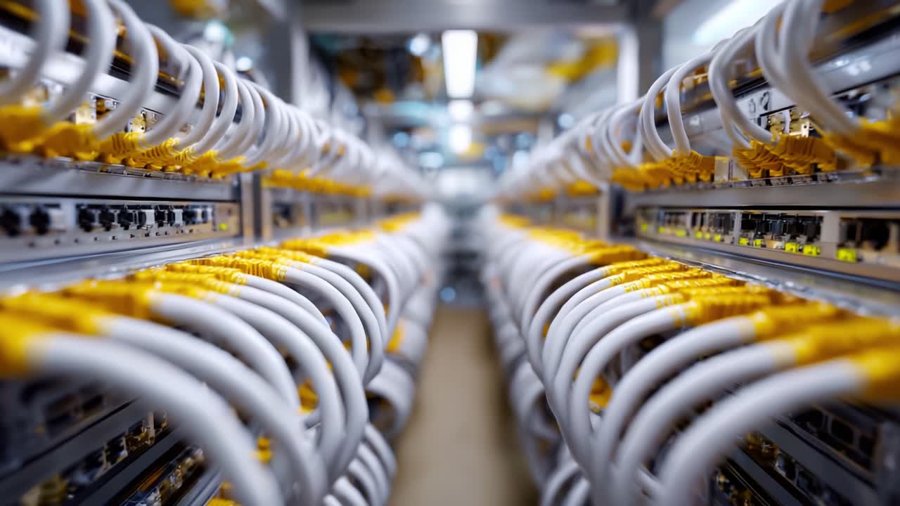 A Deep Dive into a Modern Data Center: An Intricate Network of Cables Reflecting the Essential Infrastructure Supporting Digital Connectivity and Communication