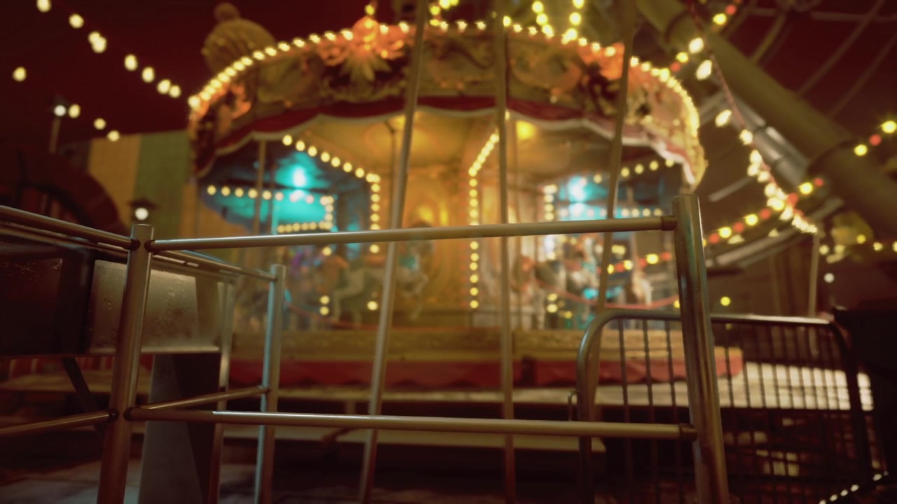 Sunset illuminates intricate amusement park attractions beautifully