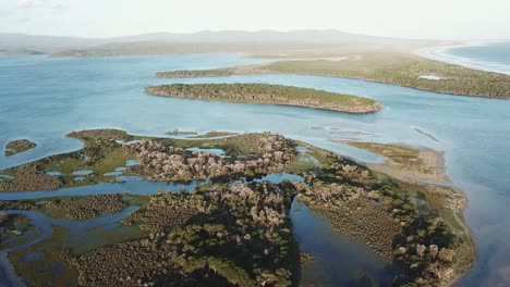 aerial footage over goat and horse islands in the mallacoota inlet, in eastern victoria, australia, december 2020