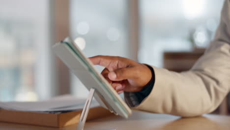 computer, tablet and business man in office online