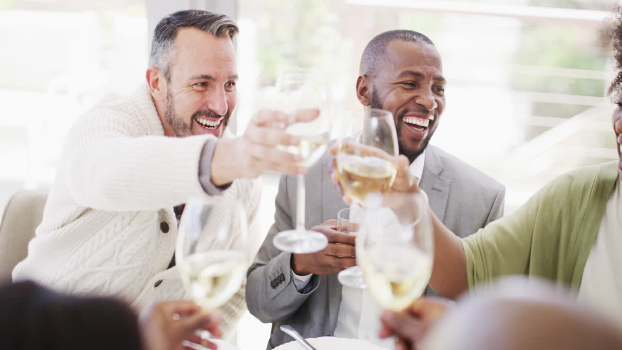 Diverse group of people having a festive meal