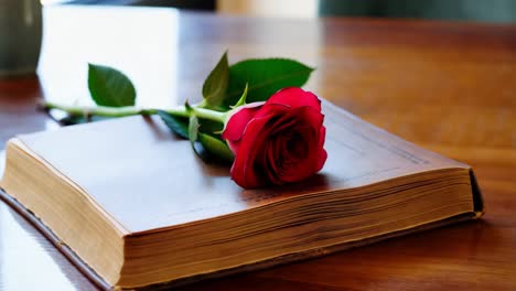 red rose on an old book