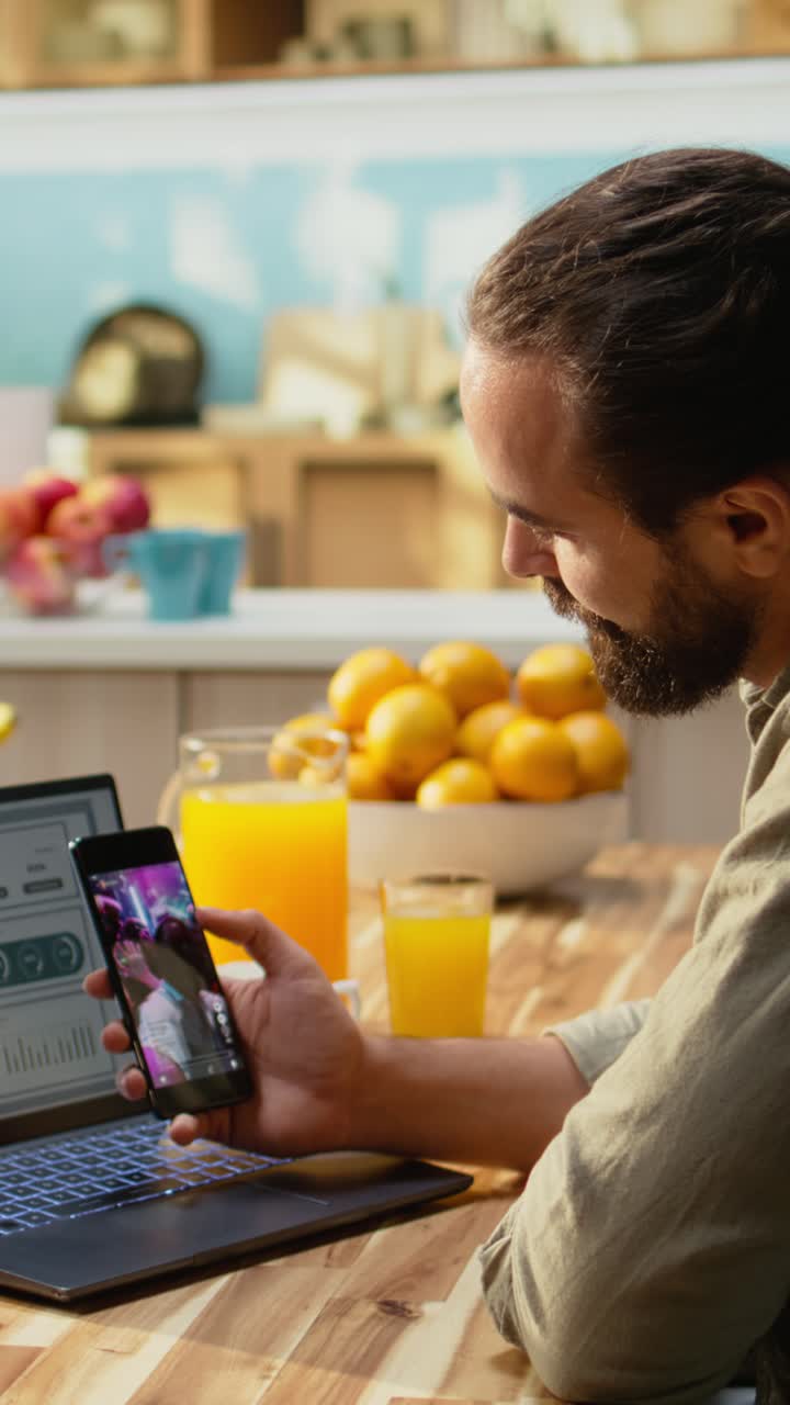 Vertical Video Mobile app open to watch social media videos on his mobile phone