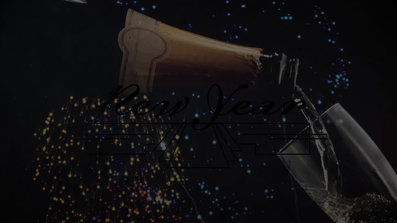 ⁇ 페인 한 잔 과 불꽃놀이 의 폭발 에 대한 행복 한 새해 인사 의 애니메이션