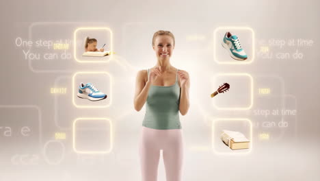 inspirational woman surrounded by symbols of success