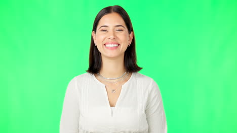 Smile,-woman-and-face-on-green-screen