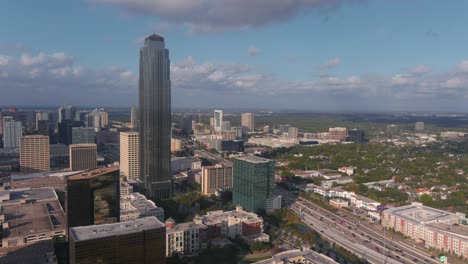 Drone-view-of-the-Galleria-mall-area-in-Houston,-Texas