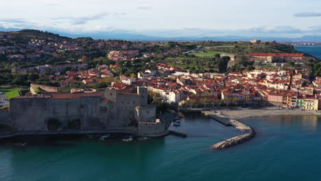 château royal de collioure massive french royal castle aerial view sunny day