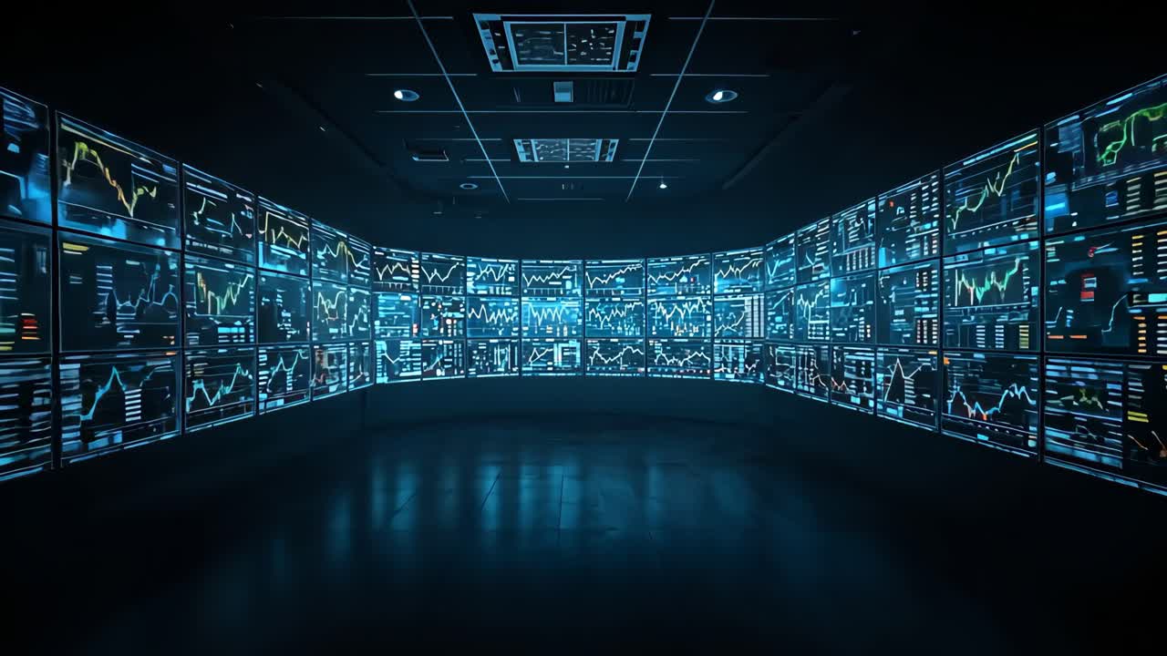 Data Monitoring Control Room with Multiple Screens