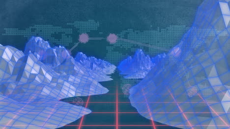 Animation of network of connections over icebergs and world map