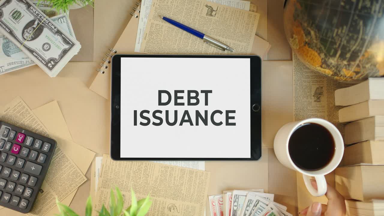 DEBT ISSUANCE DISPLAYING ON FINANCE TABLET SCREEN