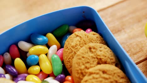 Close-up-of-cookie-with-sandwich-and-confectionery