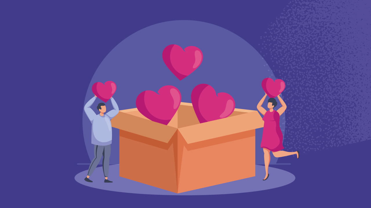 심장 기증 애니메이션을 가진 자원봉사자 부부