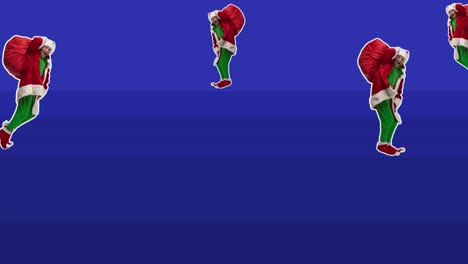 feliz navidad, año nuevo. diseño en stop motion, animación de arte. hombre como el mal santa claus que robó la bolsa de regalos en azul. divertido, moderno, conceptual, contemporáneo, brillante 4k artcollage. concepto de fiesta