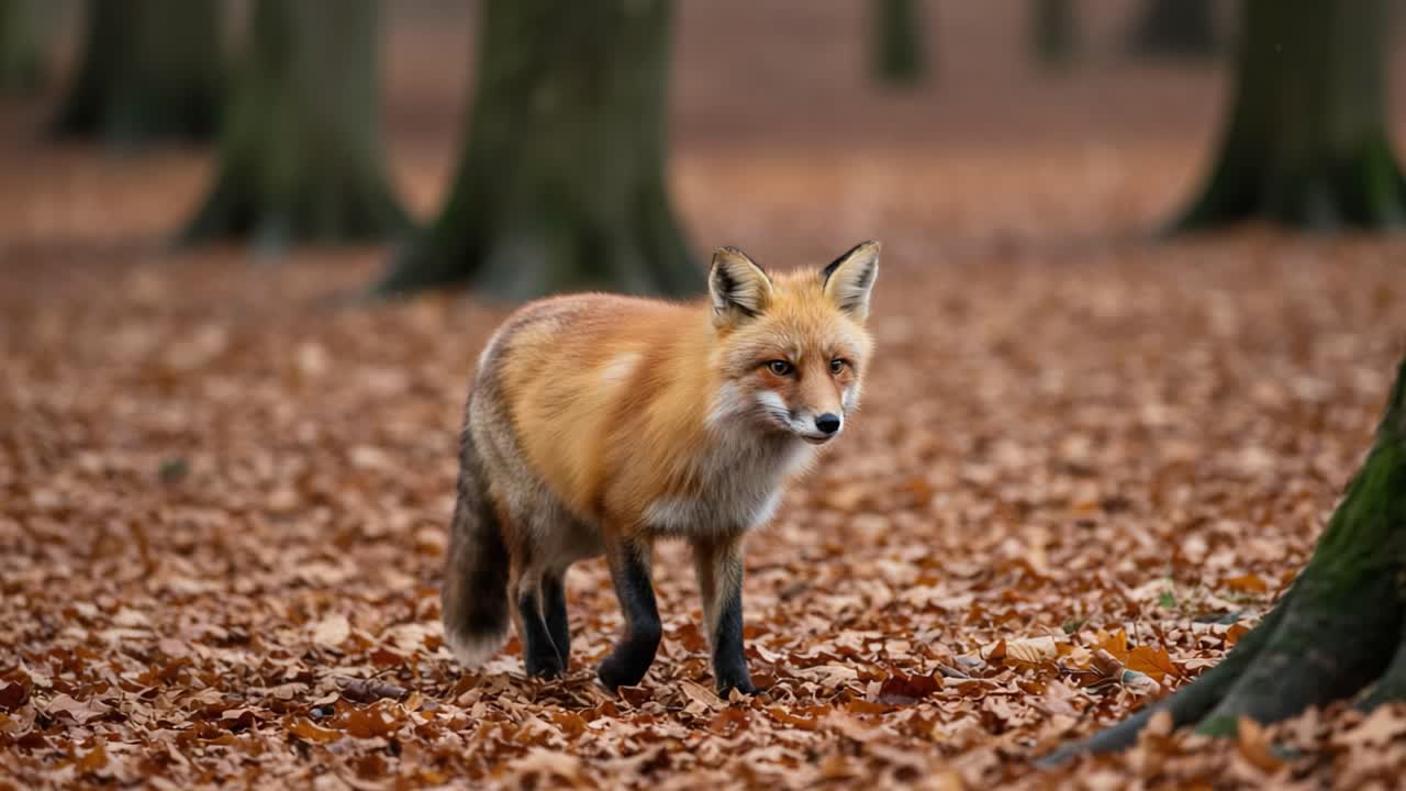 A Majestic Fox Navigating Through a Leaf-Covered Forest, Showcasing its Grace and Beauty Amidst Nature's Autumn Splendor
