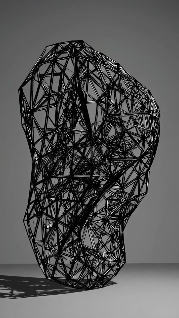 Abstract Geometric Wireframe Sculpture Rotating in Studio