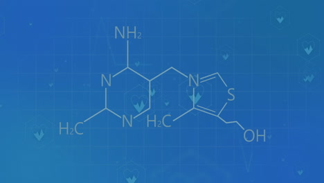 파란색 배경에 화학 공식과 심장의 애니메이션